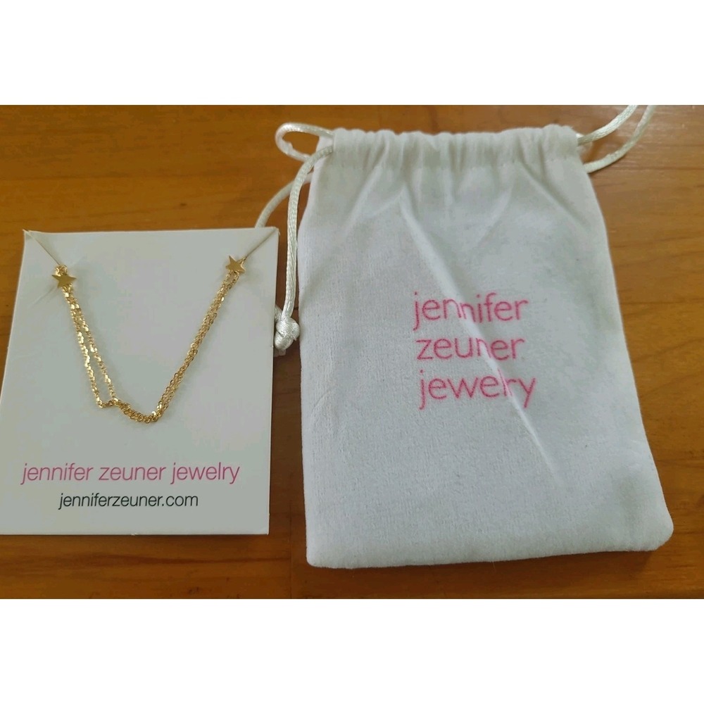 JENNIFER ZEUNER Gold Star Necklace Dainty Layering Chain w Pouch Card